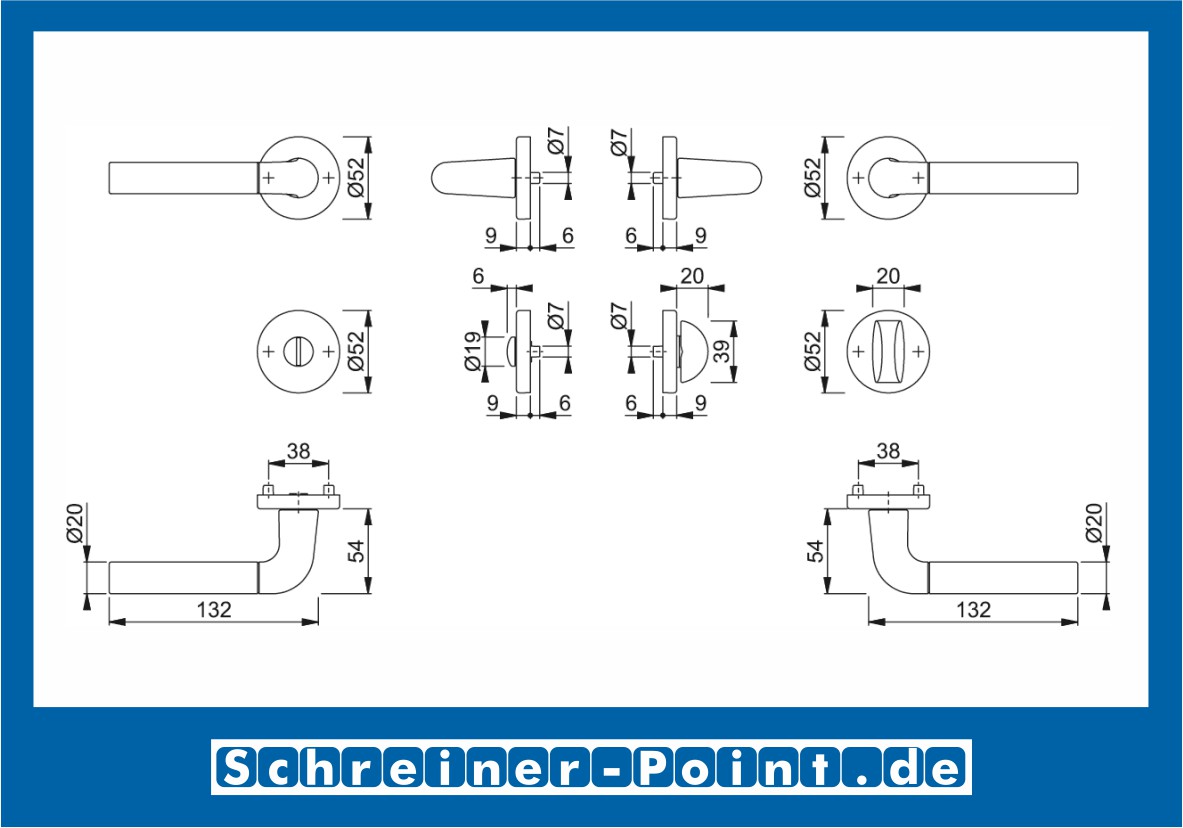 Hoppe Bremen Aluminium Rosettengarnitur, F49 / F9-2 verchromt / Alu Stahl matt,  1505/42KV/42KVS, 3887719, 3894724, 3887727, 3887735, 3894741